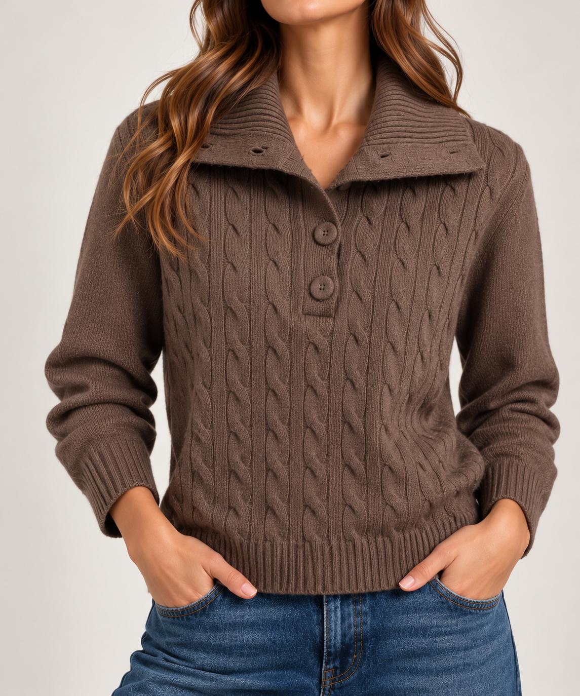 Maglia a Trecce  con Collo Apribile