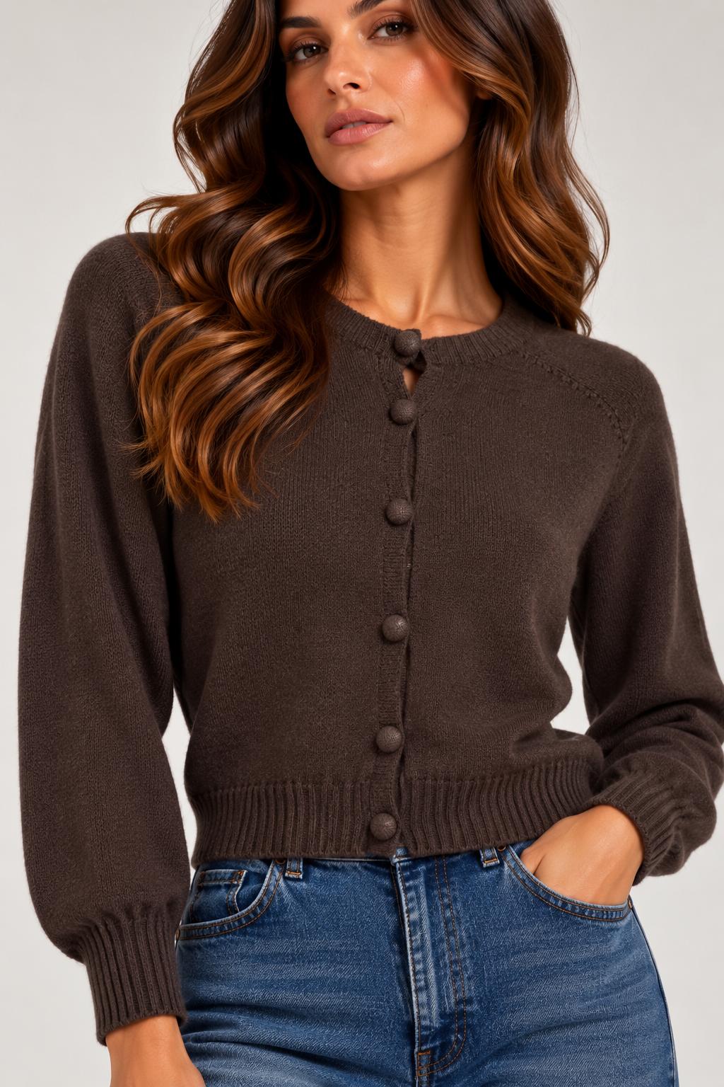 Cardigan con Bottoni Ricoperti