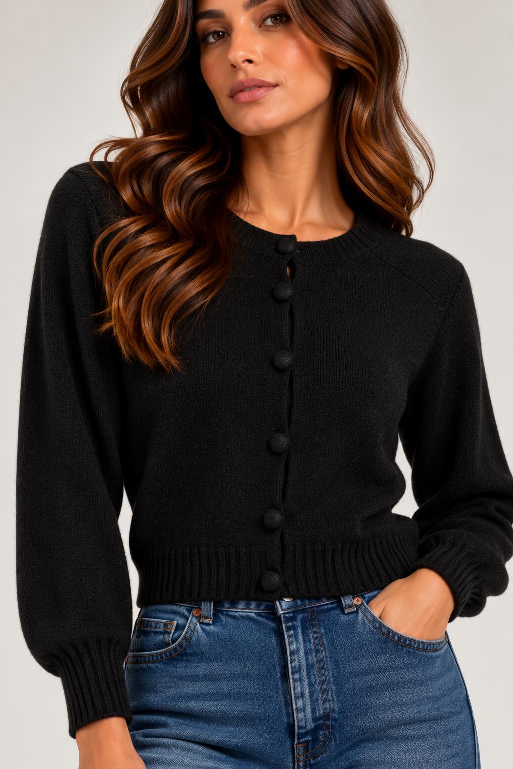 Cardigan con Bottoni Ricoperti