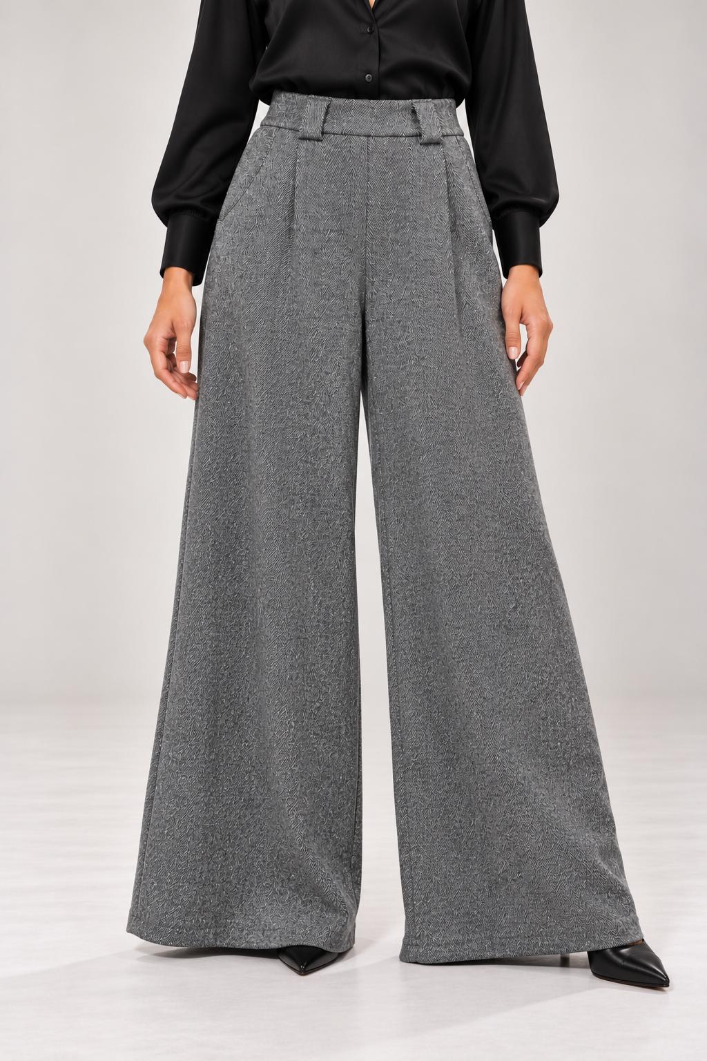 Pantalone Palazzo Curvy con Pinces e Tasche