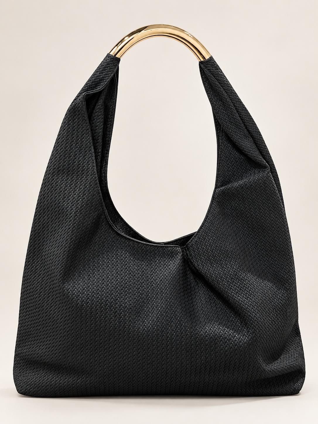 Borsa Hobo a Spalla con Manico Dorato